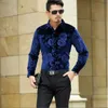 Men's Casual Shirts High Quality Autumn & Spring Mens Floral Velvet Shirt Long Sleeve Male Gold Dress ShirtsMen's