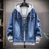 Denim Ceket Erkek Kapşonlu İnce Fit Gündelik Sokak Giyim Jean Ceketler Uzun Kollu Dış Giyim Sonbahar Kış Ceket Ceket Erkekler 220808