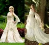 2022 Vintage gotiska bröllopsklänningar prinsessa korsett tillbaka långärmad trädgård bröllopsklänning keltisk renässans cosplay boho brudklänningar