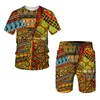 Men's Summer Tracksuit African Totem Style Outfits 2 Piece T-Shirt Shorts Set Vintage Ethnic Sports Jogging Suit Casual Clothing 220622