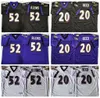 Vintage 2000 Mens 52 Ray Lewis 20 Ed Reed Football Jerseys Purple White Black Stitched Shirts