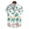 여름 패션 캐주얼 남자 스트리 스트리 프린트 짧은 슬리브 턴 다운 칼라 슬림 하와이 셔츠 여행을위한 비치웨어 220527