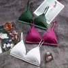 Kvinna Ice Silk underkläder set sexig fast färg bikini tunn rem bh och trosor set semaless aktiv brassier triangel cup underkläder l220727