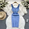Casual Dresses French Vintage Knit Tank Dress Women Solid Sleeveless Bodycon Bottoming Midi Female Clothing Summer VestidosCasual