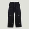 2022 Streetwear Patchwork Bouton Jeans Hommes Mode Harajuku Casual Couleur Solide Multi-poches Lâche Cargo Denim Pantalon Unisexe T220803