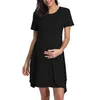 Xxl для беременных платьев повседневные женские платья с коротким рукавом рыхлые и удобные кнопки твердое женское платье большого размера G220309