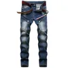 Retro Schwarz Nähte Reißverschluss Motorrad Jeans Mode Lässig männer Stretch Biker Hosen Herbst Winter Denim Baumwolle Denim Hosen