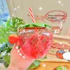 Summer Cute Strawberry Straw Water Bottle Cartoon1500ml Food Grade PP Wide Application Milk Coffee Juice Straws Cup For Home Drinkware YS0025(Ocean)