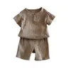 1-8歳の男の子の女の子の服セット2022夏の幼児綿Tシャツ ショートパンツリネンレトロキッズ衣装子供用服スーツG220509
