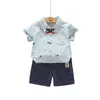 Roupas para meninos conjuntos de verão Gentleman Tida Camisa de manga curta + shorts 2pcs Roupas infantis Crianças Conjunto de roupas G220509