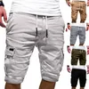 Hommes Shorts Cargo Shorts Cool été couleur unie Multi poches survêtement lâche cordon Shorts grande taille mâle pantalon court 220602