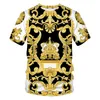 Última camiseta barroca para homens/mulheres verão superdimensionada camiseta 3d cabeça de leão estampada coroa estampada em volta do pescoço manga curta 220407