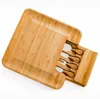 Kitchen Tools Bamboo Cheese Board Set With Cutlery In Slide-Out Drawer Including 4 Stainless Steel Knife and Serving Utensils SN3729