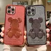 3D brutalny niedźwiedź etui na telefony komórkowe dla Apple iPhone 13 14 Pro Max 12 galwanizacja proszek błyskowy 11 osłona ochronna XS Max