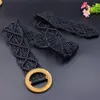 Riemen mode houten knoop riem elastische stro decoratie vrouwen taille taille band