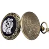 Relógio do bolso do crânio do vintage Relógio completo capa dos homens mulheres Quartzo relógio analógico colar de bronze timepiece