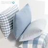 Kuddefodral Plaid randig polyester bomullsduk kudde täcker kudde ljusblå stol soffa heminredning kast kudde 30x50 45x45 220623