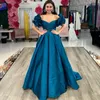 Abiti da spettacolo da donna 2022 A-Line con scollo a spalle scoperte maniche con volant abito da ballo di promenade taffettà abito da sera formale da donna Robe De Soiree Met Gala blu verde acqua rosso fucsia