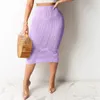 Taille haute brûlé Midi jupes été 2022 femmes Sexy 3d motif à carreaux creux femme mode mince vêtements violet blanc noir