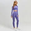 Women Vital Seamless Yoga Set Gym Clothing Fitness Leggings+Cropped Shirts Sport Suit Women Long Sleeve Tracksuit Active Wear 220513