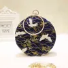 NXY Evening Bags Women Retro Round evening bag blue fashion Rings Diamonds Clutches Lady embroidery wedding party MN 220506