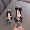 Ainyfu Kids Sequins Lace Bow Sandals Fashion Girls Rhinestone Flat Princess Sandals Children's Cute Pearl Dance Shoes G220523