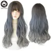 7JHH Blue Wavy Synthetic Wigs Long Omber Corche 머리 여성을위한 강력