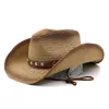 Cappello di paglia da cowboy a tesa larga Cappello estivo Jazz Panama Fedora Moda Viaggi Tempo libero Cappello da sole per donna Uomo