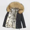 Veste d'hiver Femmes Véritable Manteau De Fourrure Parka Naturel Col De Fourrure De Raton Laveur Épais Chaud Doublure De Fourrure De Lapin Streetwear Marque Casual 201126