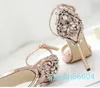 Moda-Rhinestone Stiletto Lady Sexy Crystal Thin Heels Sandalia Mujer Tobillo Correa Vestido de novia Zapatos Bombas Zapato grande