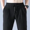 Casual Linen Pants Men Harem Pants Joggers Sport Sweatpants Solid color Black Gray Ankle length Trousers Elastic waist 220726