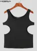 INCERUN Tops Casual All match Simple Men s Sleeveless Vests Hollow Out Solid Fashion Waistcoat Male Leisure Tank S 5XL 220624