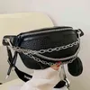 حقائب الخصر سلسلة Fanny Pack Women Black Leather Leather Chest Chest Fashion Lady 2-in-1 الكتف Crossbody Belt 220711