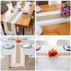 Cilected Cotton And Linen Splicing Tassel Table Runner For Wedding Banquet Farmhouse Decoration Beige Long cloth 220615