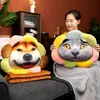Cartoon Suower Husky Akita Dog Cat Plush Cushion With Blanket Dolls Simulation Animal Head Creative Toy Boys Kid Gift J220704