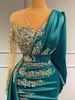Luksusowe długie sukienki na bal maturalne Formalne okazje nosić złote aplikacje koraliki Łowca Sheer Szyja Arabska szata de Soriee BC104171872952