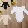 Gloednieuwe pasgeboren baby kinderen babymeisjes jongens herfst causale bodysuits ruches ruches lange mouw solide warme jumpsuits outfit 1325 d3