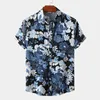 Chemise hawaïenne imprimé fleur bleue hommes 2022 été décontracté à manches courtes boutonné plage chemises florales hommes été Hawaii Chemise 3XL L220704