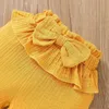 Summer Cute Baby Girls Clothes Sets One Shoulder Ruffles Tops Big Bow Printed Shorts Headband Boutique Kids Clothing Wholesale 220620