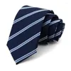 Bow Ties 2022 Brand 7cm blauw gestreept voor mannen zakelijke jurken stropdas hoogwaardige mannelijke mode formeel werk cravat met geschenkdoos donn22