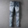 Жан -мужчина дизайнерская одежда мужской джинсы расстроенный мотоцикл байкер Жан Рок Скинни Слим Руфяная Письма Бренд Бренд Хип -хоп Джинсовый брюки одежда одежда