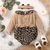 2022 Hot Baby Girl's Ruffle Romper Long Sleeve Leopard Print Romper pannband 2st kläder G220521