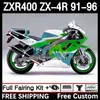 Carrosserie pour KAWASAKI NINJA ZXR 400 CC ZX4R ZXR400 ZX-4R 91 92 93 94 95 96 12DH.167 Corps ZX 4R ZXR-400 1991 1992 1993 1994 1995 1996 400CC 91-96 Kit de carénage OEM vert blanc