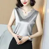 Koreanska Silk Kvinnor Toppar Kvinna Satin Tank Elastisk Lace Halter Plus Storlek Ärmlös Ladies Basic Tees 220325