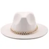 Simole fe Hat Men Men Wide Brim Thick Gold Chain Band Felted Jazz Cap冬秋のパナマキャメルホワイト女性帽子220727