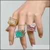 Band Rings Vintage Colorf Square Crystal Sier Color Metal Open Ring For W Dhjvi