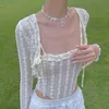 Y2K Aesthetics Cute Ruffles Trime Bandage Lace 2 -Place T Shirts 2000s Fashion Long Rleeve Covers i Camis Sweet Outfits 220602
