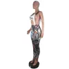 캐주얼 드레스 Hirigin Fashion Graffiti Print Sexy Bodycon Jumpuit Buckle Buckle Hollow out Women Club Club Outfitscasual