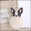 Porte-clés Accessoires De Mode 8Cm Chien Boule De Fourrure Porte-clés Belle Pu Chiot Porte-clés Pour Les Femmes En Peluche Pompon Porte-clés Voiture Pendentif Sac Charme J Dh2Gu