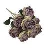 Une fausse fleur fourrée Rose 10 têtes par bouquet Simulation automne ronde Rosa pour centres de table de mariage